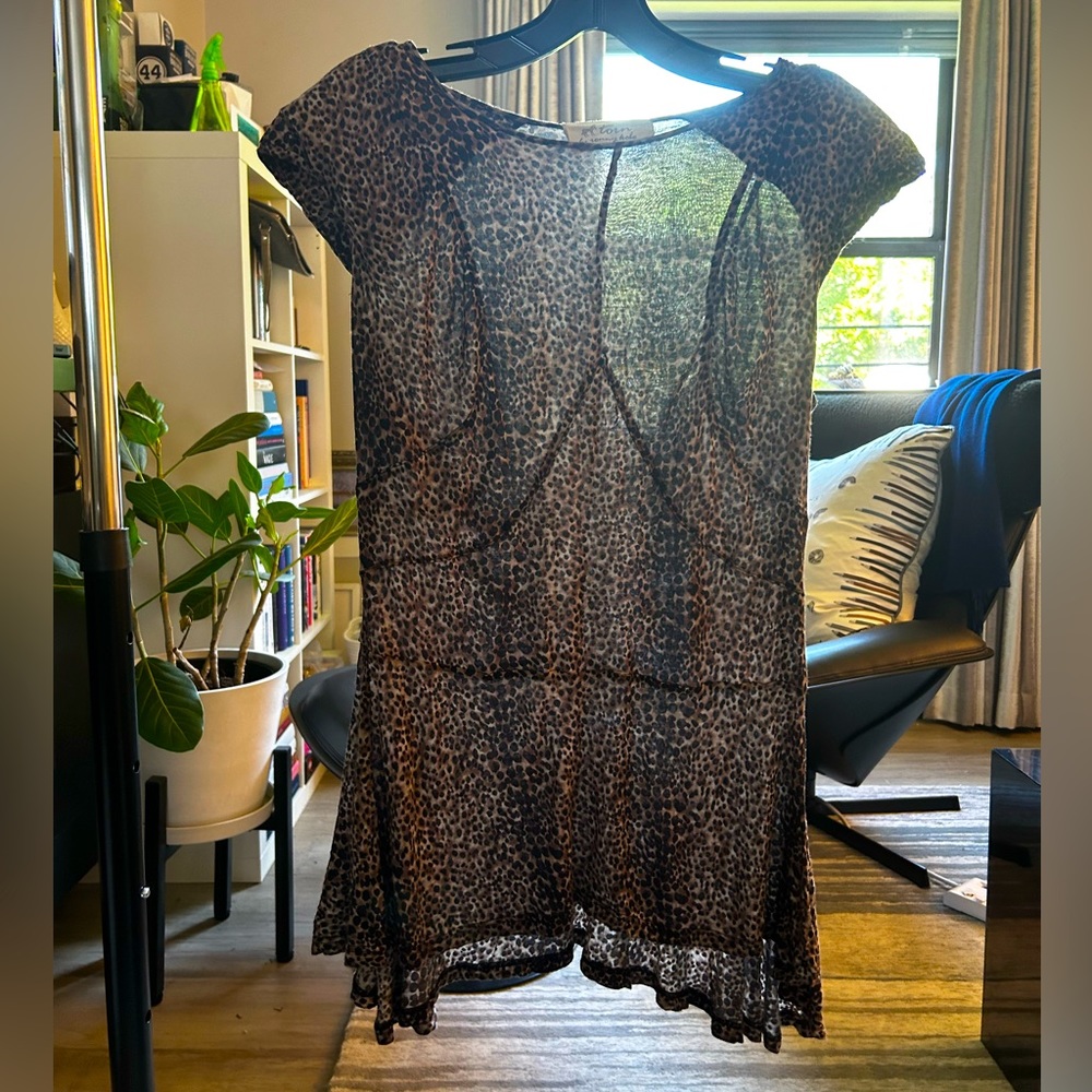 Torn by Ronny Kobo Leopard Print Padded Shoulder Peplum Top